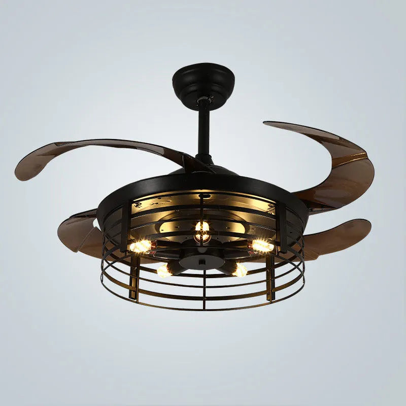 Industrial American retro style 42-inch ceiling fan with integrated light and remote control.
