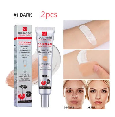 Erborian CC Cream tube in dark and light shade options for colour correcting makeup.