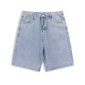 Men's light blue denim shorts with a straight-leg cut and five-point design on a mid-waist.
