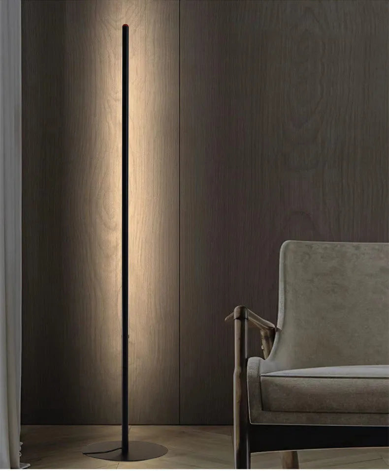 Simple vertical aluminium alloy floor lamp in modern design showing three size options.