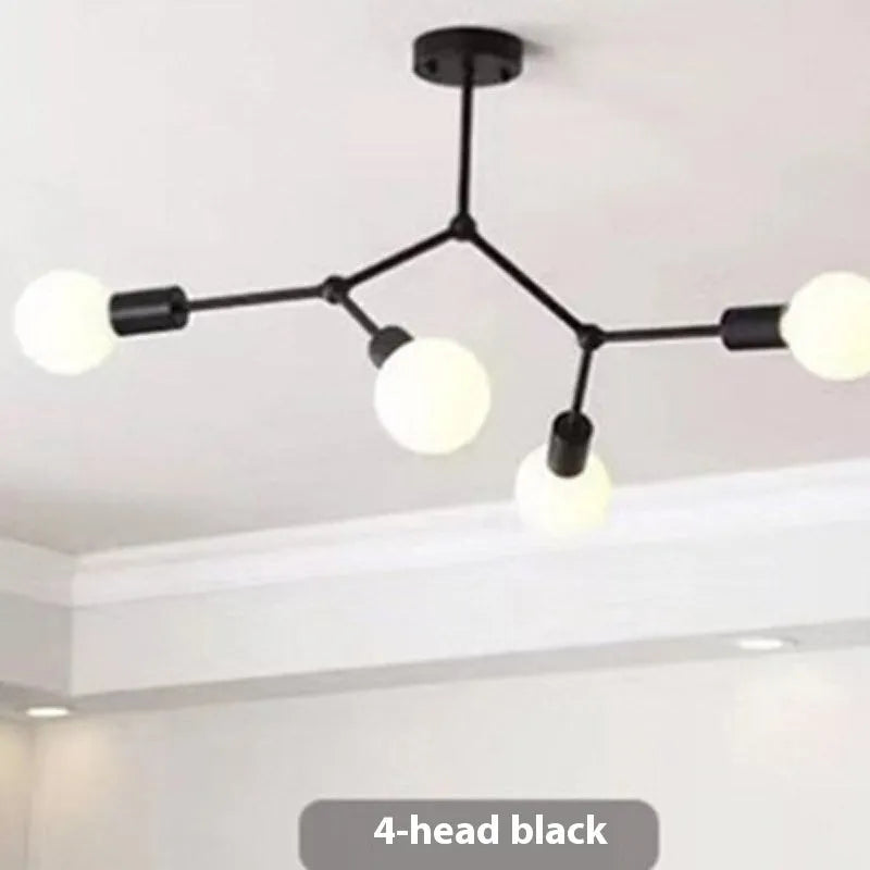 Nordic style iron ceiling lamp with multiple light heads in black or white colour
