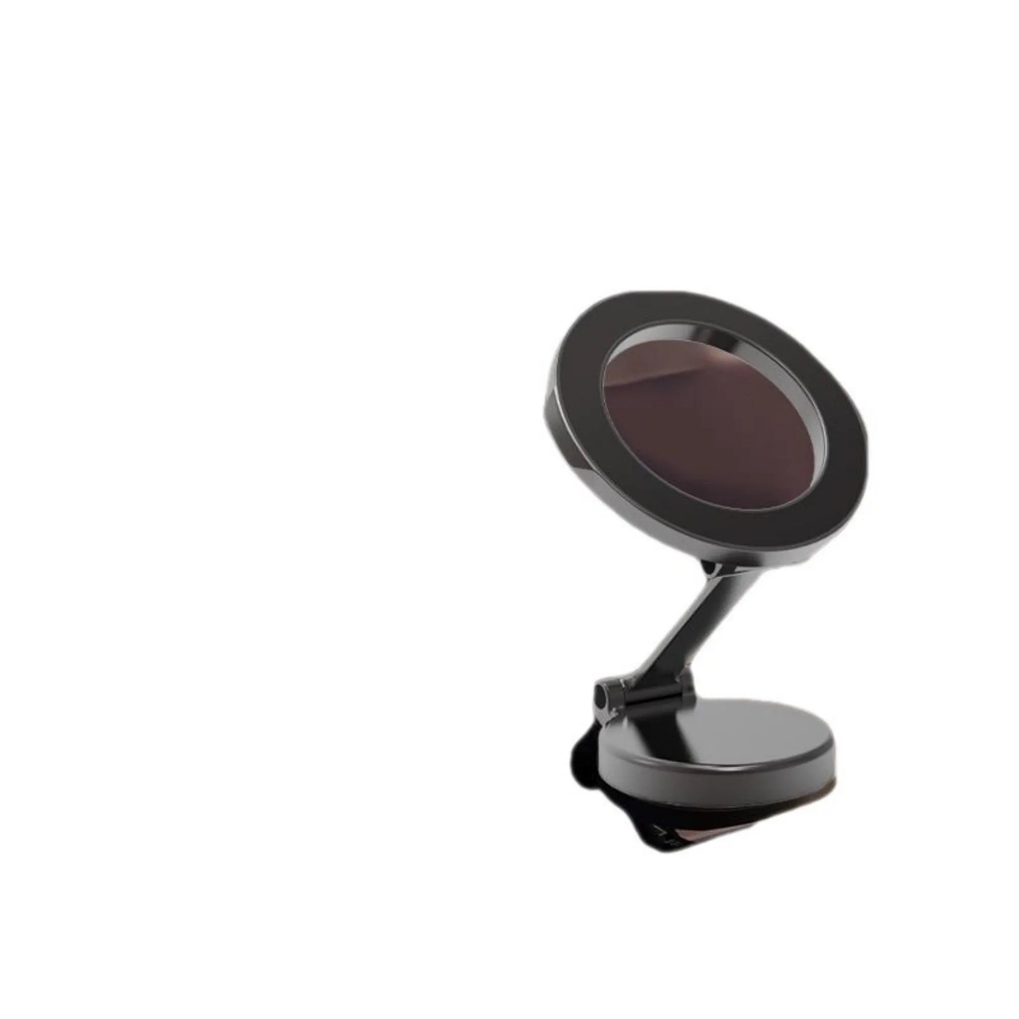 Black all-metal magnetic car phone mount with foldable bracket on vehicle dashboard