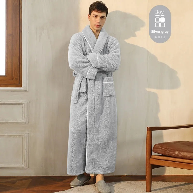 Super-thickened polyester flannel couple's winter nightgown in plus sizes with multiple colour options.