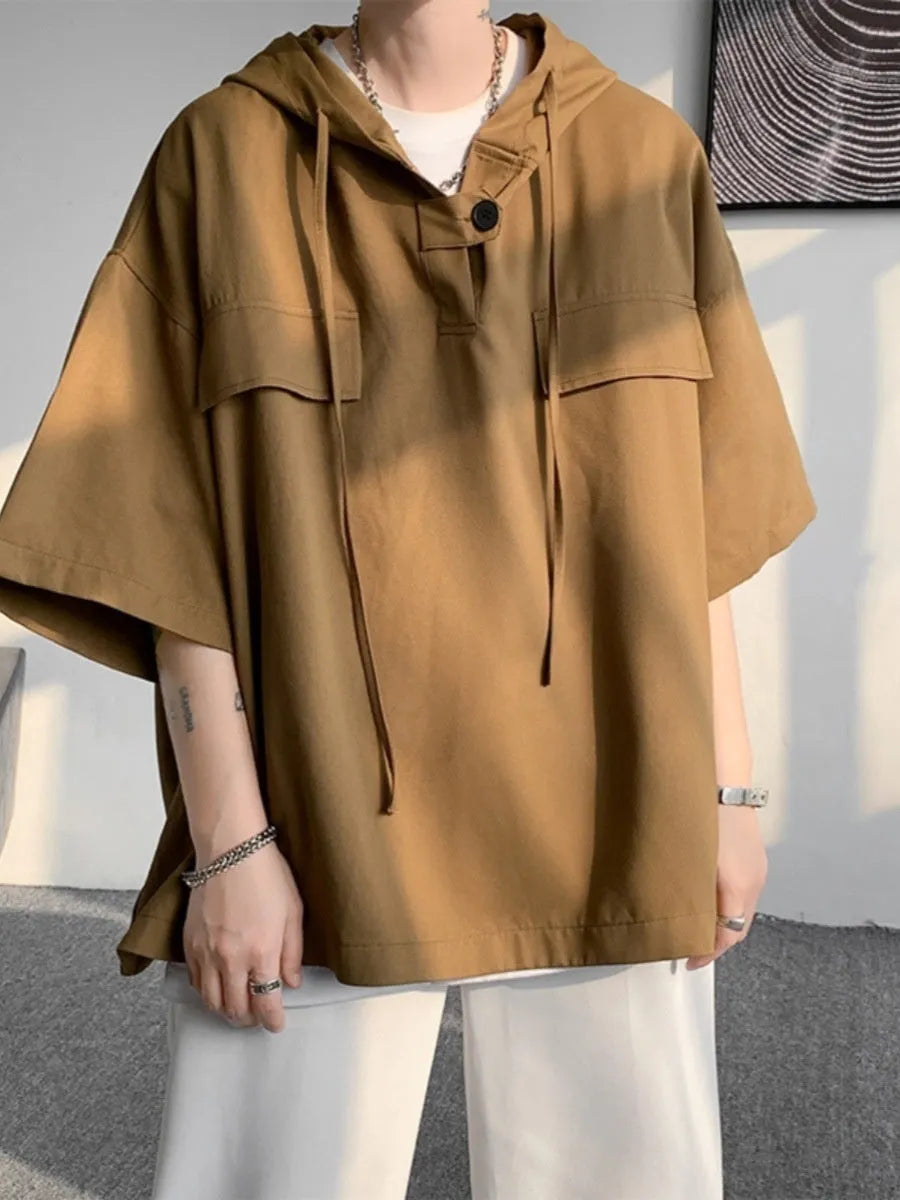 Men's hooded short sleeve T-shirt in polyester fabric for summer wear