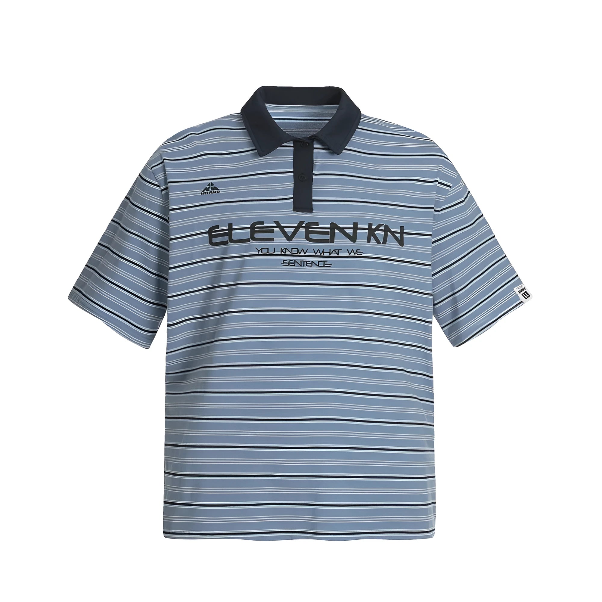 Blue stripe vintage short-sleeved polo shirt with loose fit on man