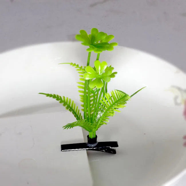 Plastic grass bean sprout hairpin with cute flower barrettes for children, handmade floral hair accessory