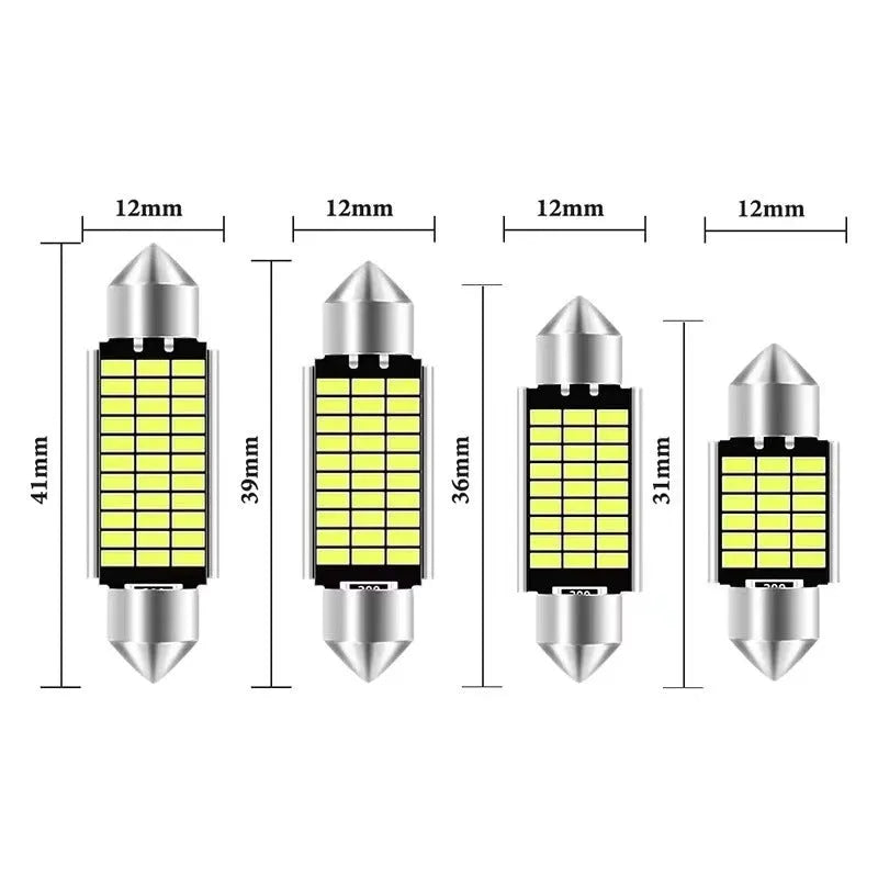 White aluminium double-tip car interior roof light for reading and license plate illumination.