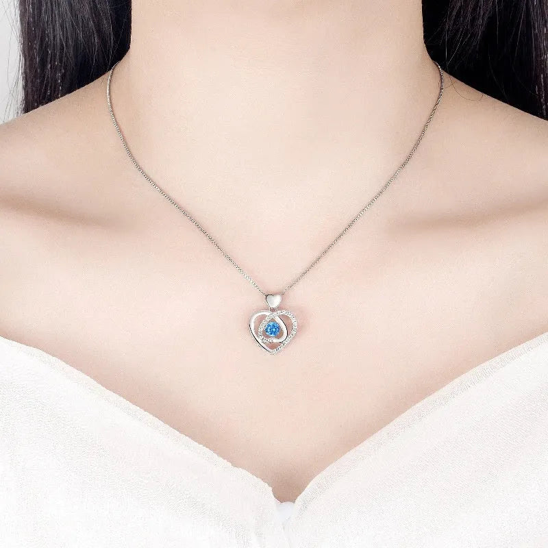 Blue diamond electroplated copper love heart necklace and bracelet jewellery set with adjustable length