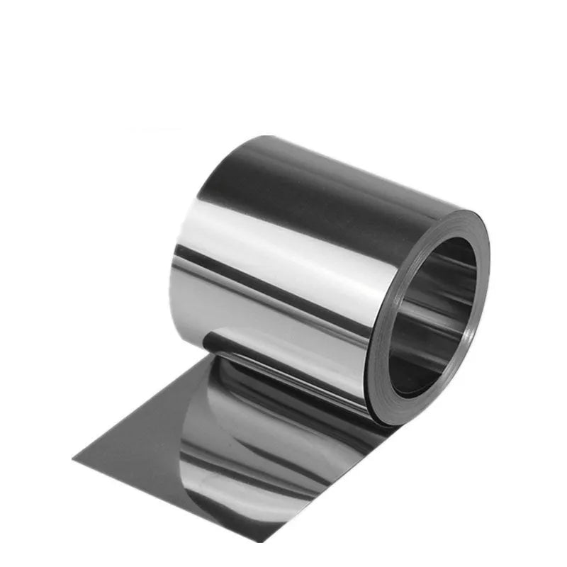 Close-up of a 304 stainless steel and leather adhesive strip for automotive use, showing its thin, metallic profile.
