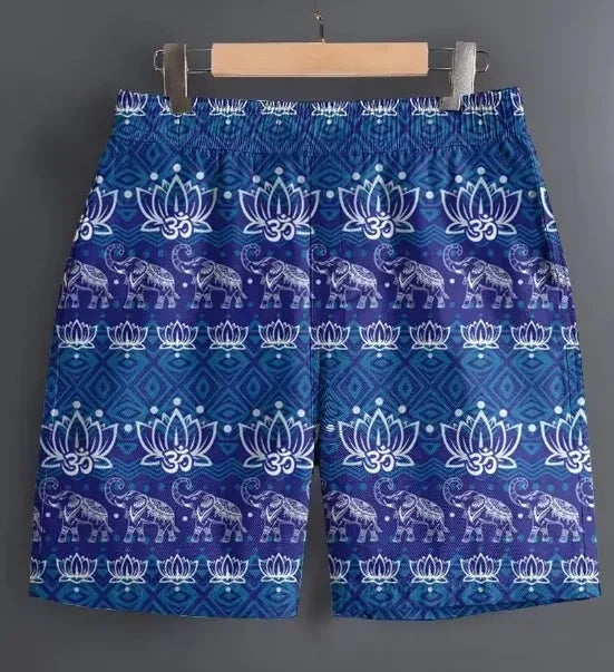 Men's casual polyester shorts in a striped pattern, shown in a size L, for outdoor sports and leisure wear.