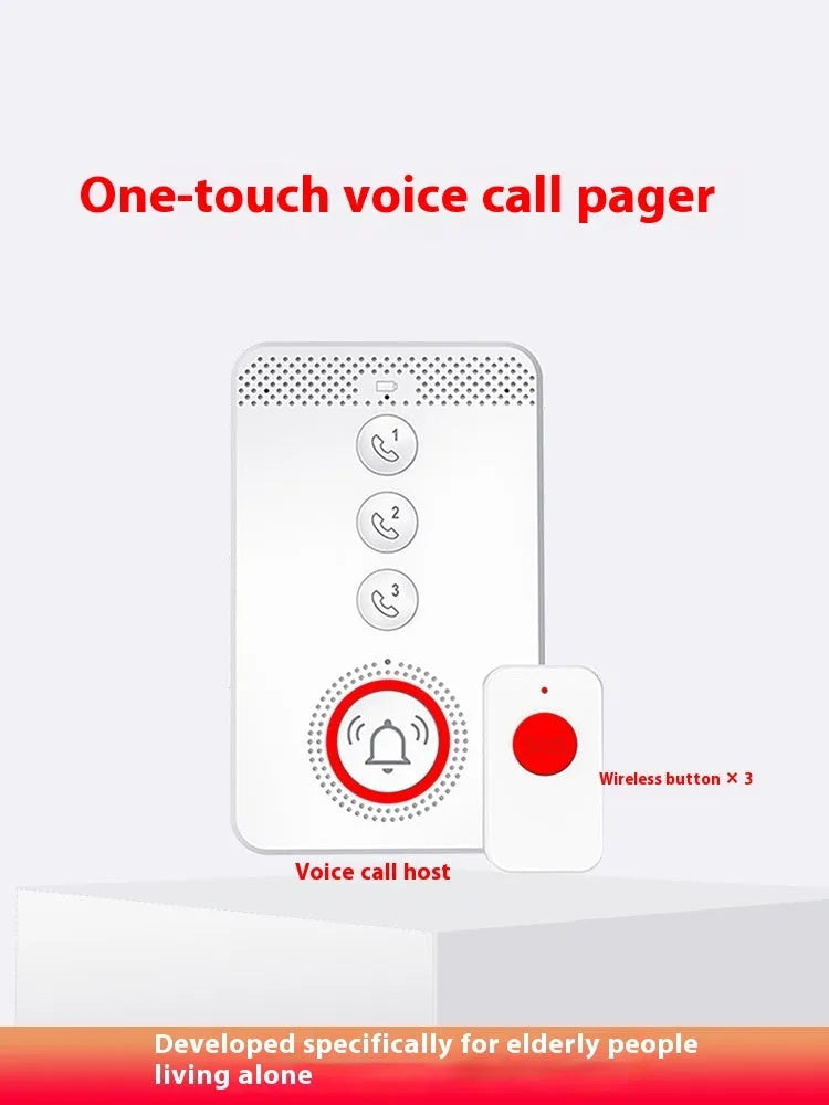 White emergency alert system with buzzer and three wireless panic buttons for elderly safety