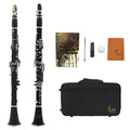 Black bakelite beginner clarinet with nickel keys and carrying bag for student musicians