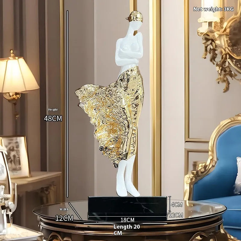 48cm tall resin character sculpture ornament in rose gold or silver metallic finish for modern home décor