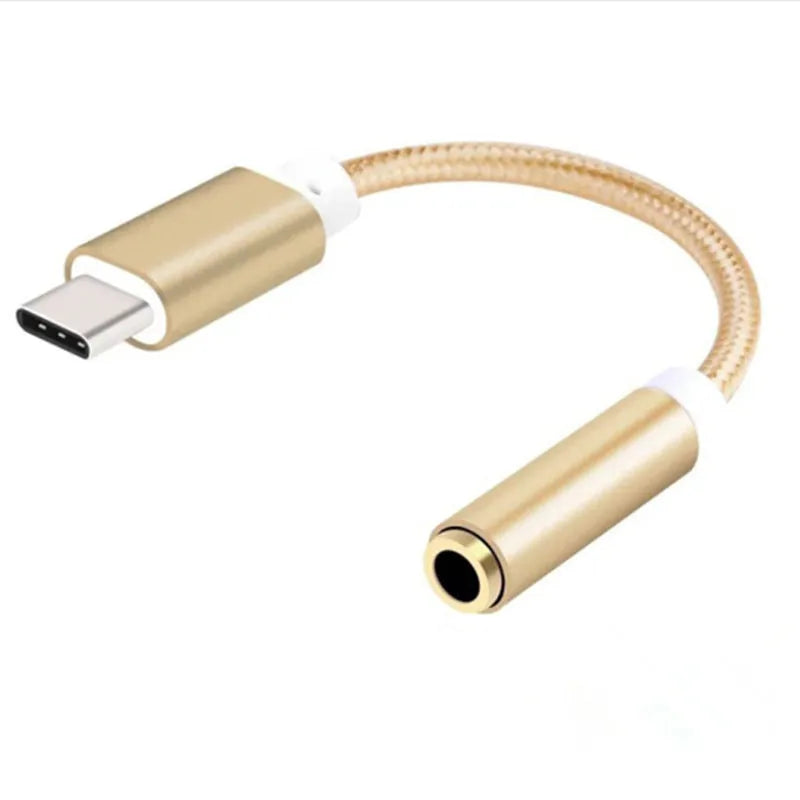 Type-C to 3.5mm headphone adapter cable with 12cm black nylon braiding