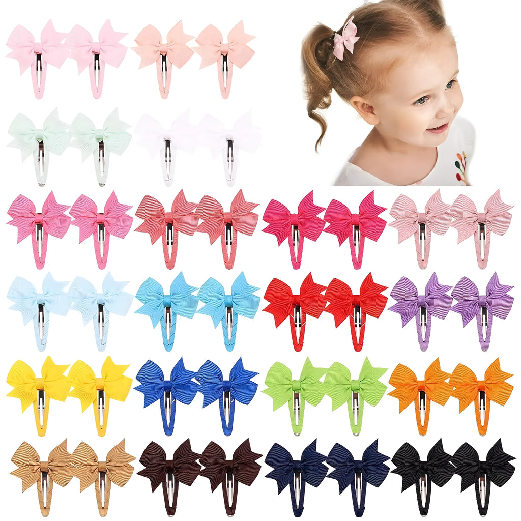 40-piece set of snap hair bows in various grosgrain ribbon colours for baby girls