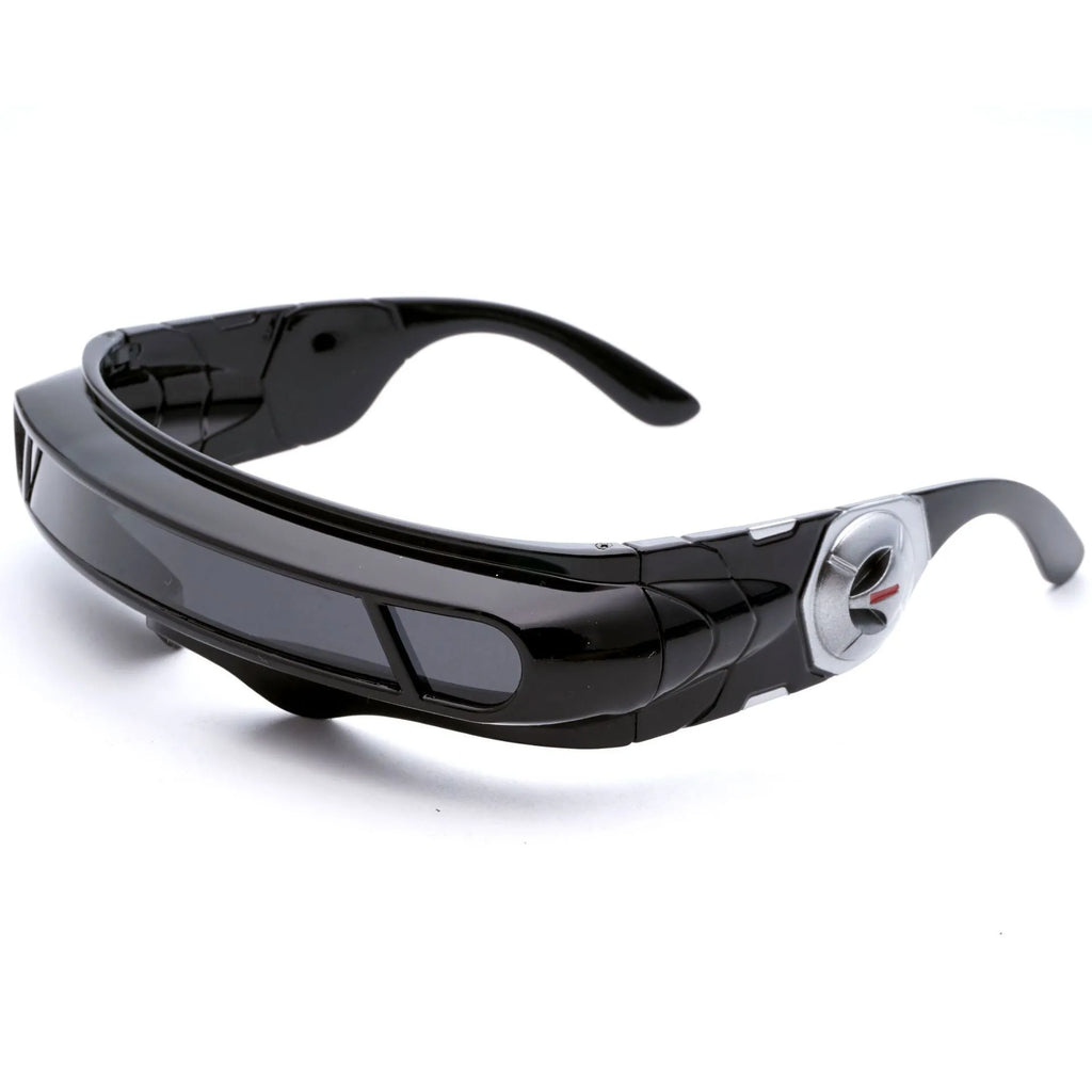 Black full rim polarised sports sunglasses shown with blue mercury tint lenses.