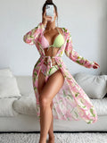 Women's printed bikini swimsuit with European American styling and quick-dry fabric