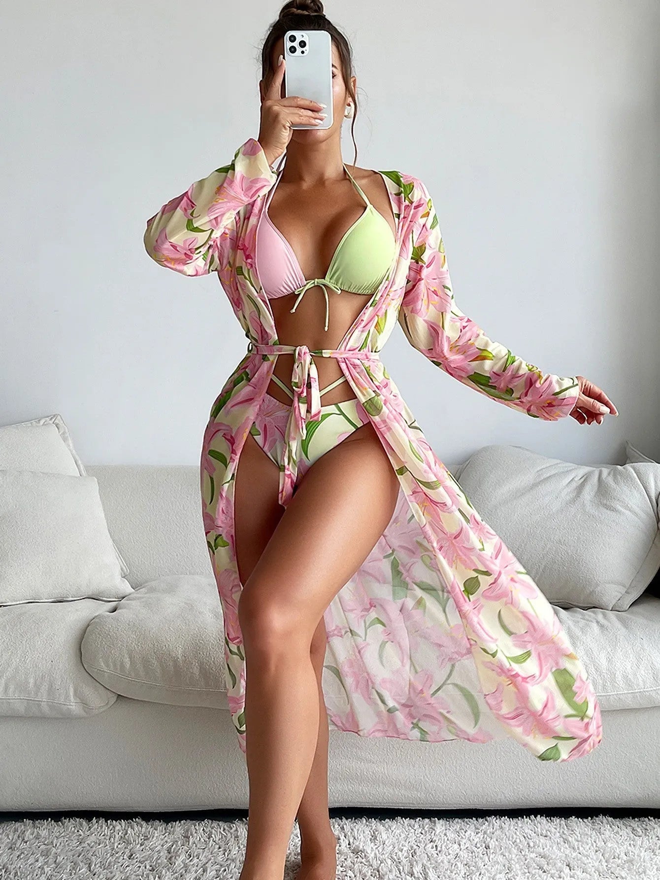 Women's printed bikini swimsuit with European American styling and quick-dry fabric