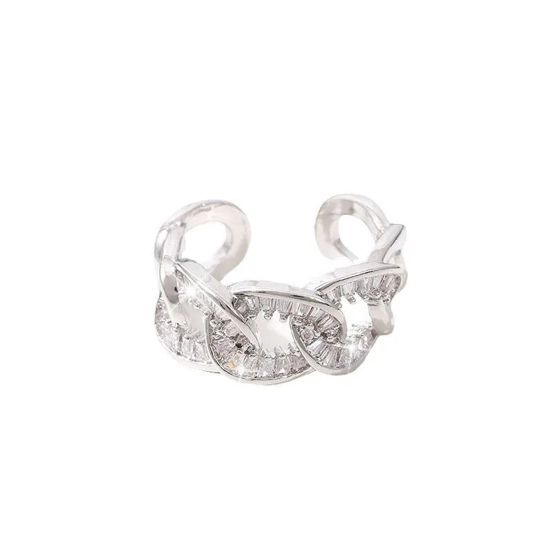 High-grade women's ethnic ring with non-fading zircon in silver copper electroplated finish