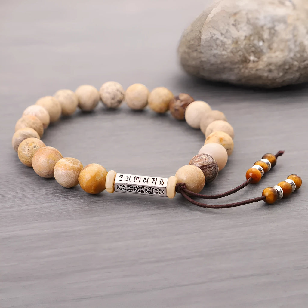 Wood colour stone bead handmade bracelet with retro simple design