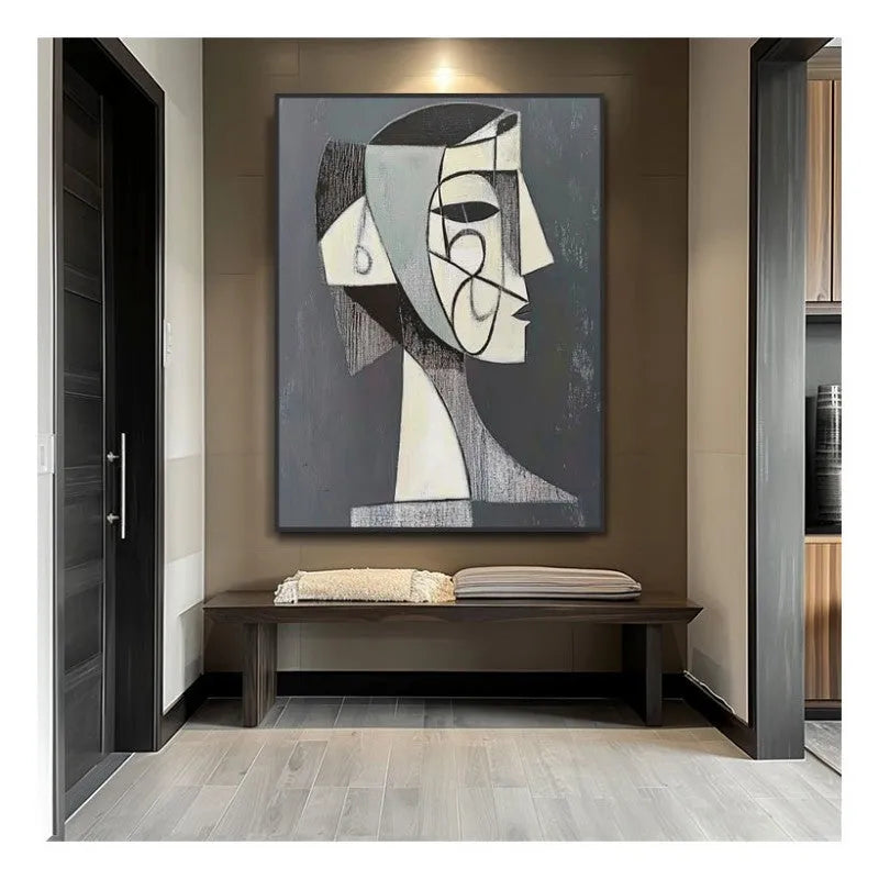 Vertical hand-painted oil painting on canvas modern portrait style for living room wall decor