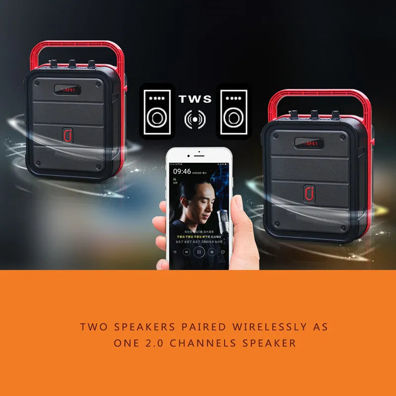 MS62AI portable Bluetooth speaker with wireless microphone in plastic housing
