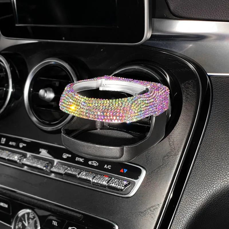 Diamond decorated car air vent mounted cup holder in choice of seven colours