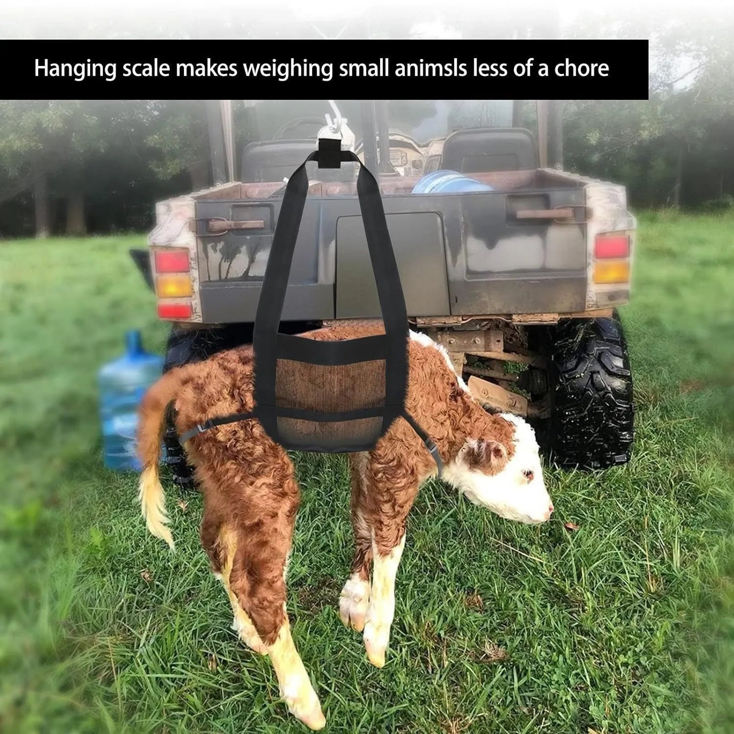 Large black nylon dog weighing sling measuring 150cm long with 35cm wide animal containment area