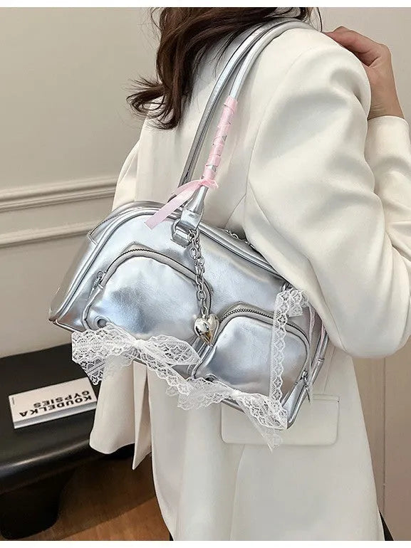 Beige soft PU casual shoulder bag with double straps and horizontal square shape showing mobile phone compartment