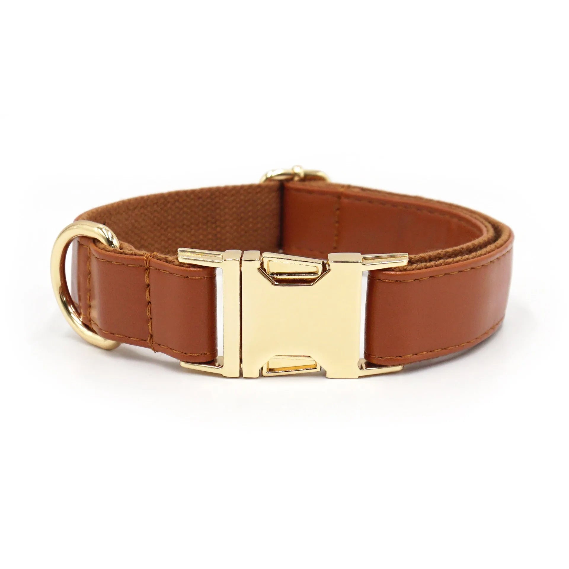 Simple colour blocking velvet leather dog collar in caramel colour with size tag