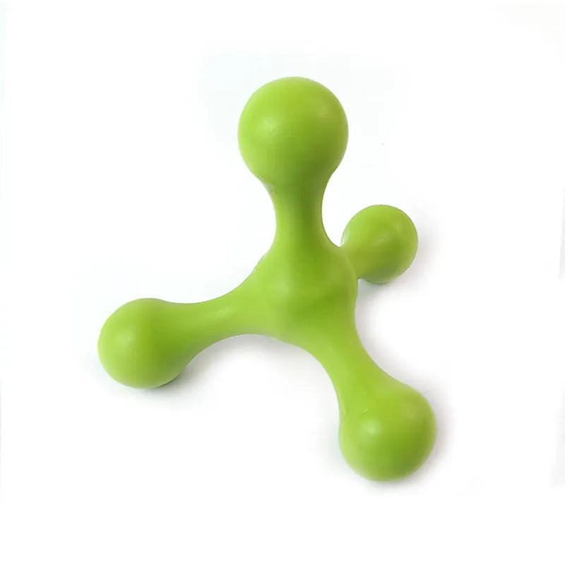 Blue three-legged silicone bone chew toy for small and medium puppies on white background