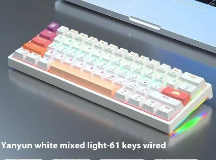 Bluish-black 61-key mechanical keyboard with wired USB cable on desktop