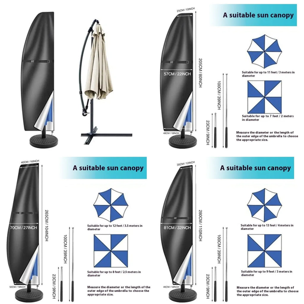 Simple grey waterproof Oxford cloth cover for an offset banana patio umbrella.