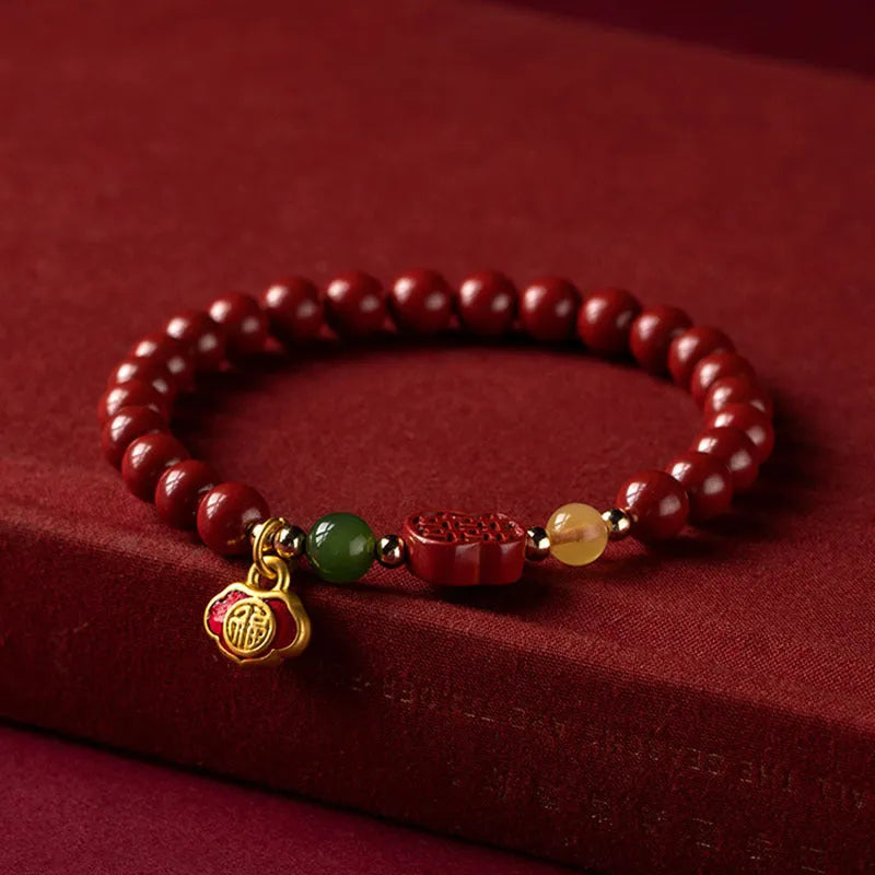 Raw ore Emperor Sandstone bracelet with fu character symbol in New Chinese style