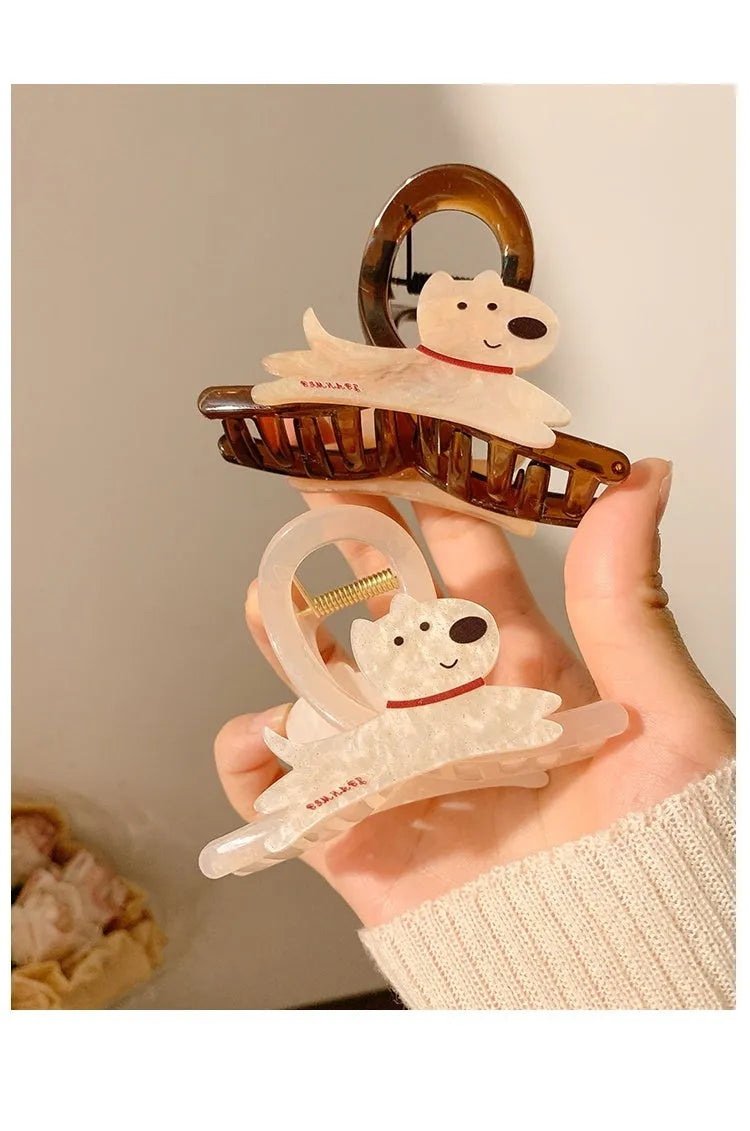 Korean style cartoon puppy hair barrette clip in beige or brown colour, 8cm or 13cm size