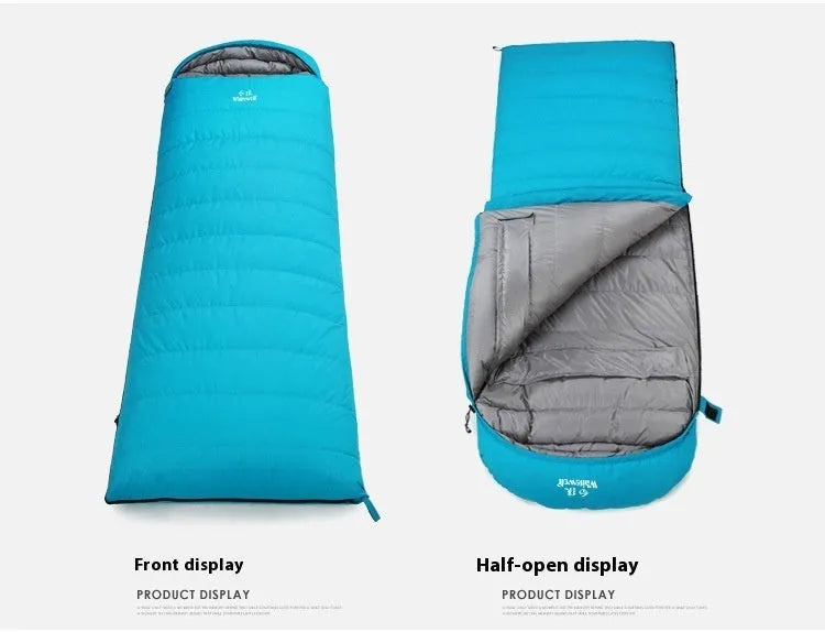 Black adult down sleeping bag with envelope structure for outdoor camping