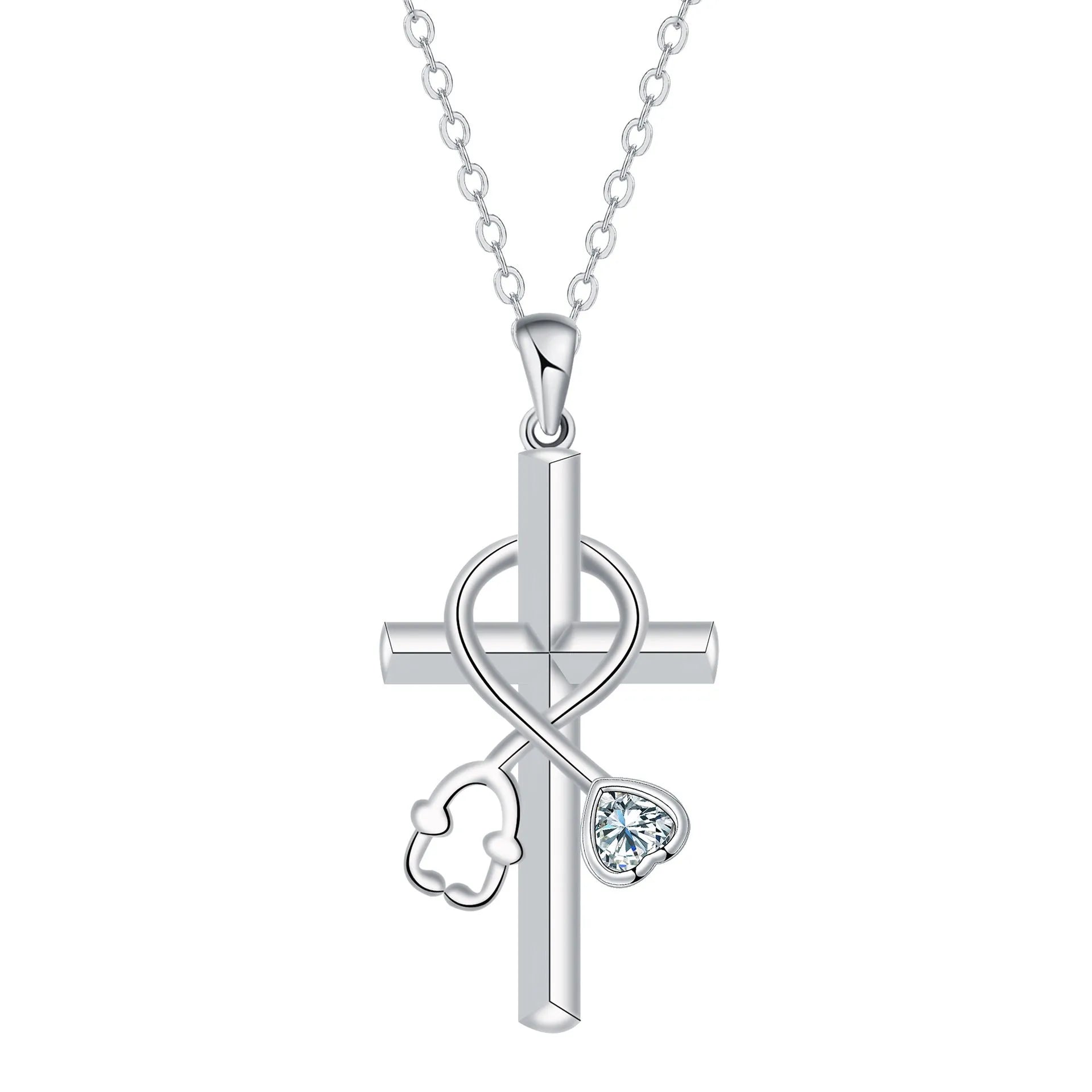 Cross stethoscope necklace with electroplated copper pendant on cross chain