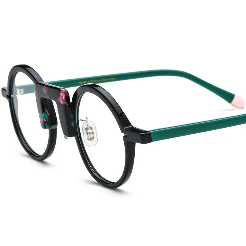 Multi-color round sheet eyeglass frame unisex for adults with 44-28-148 mm specs and plate construction