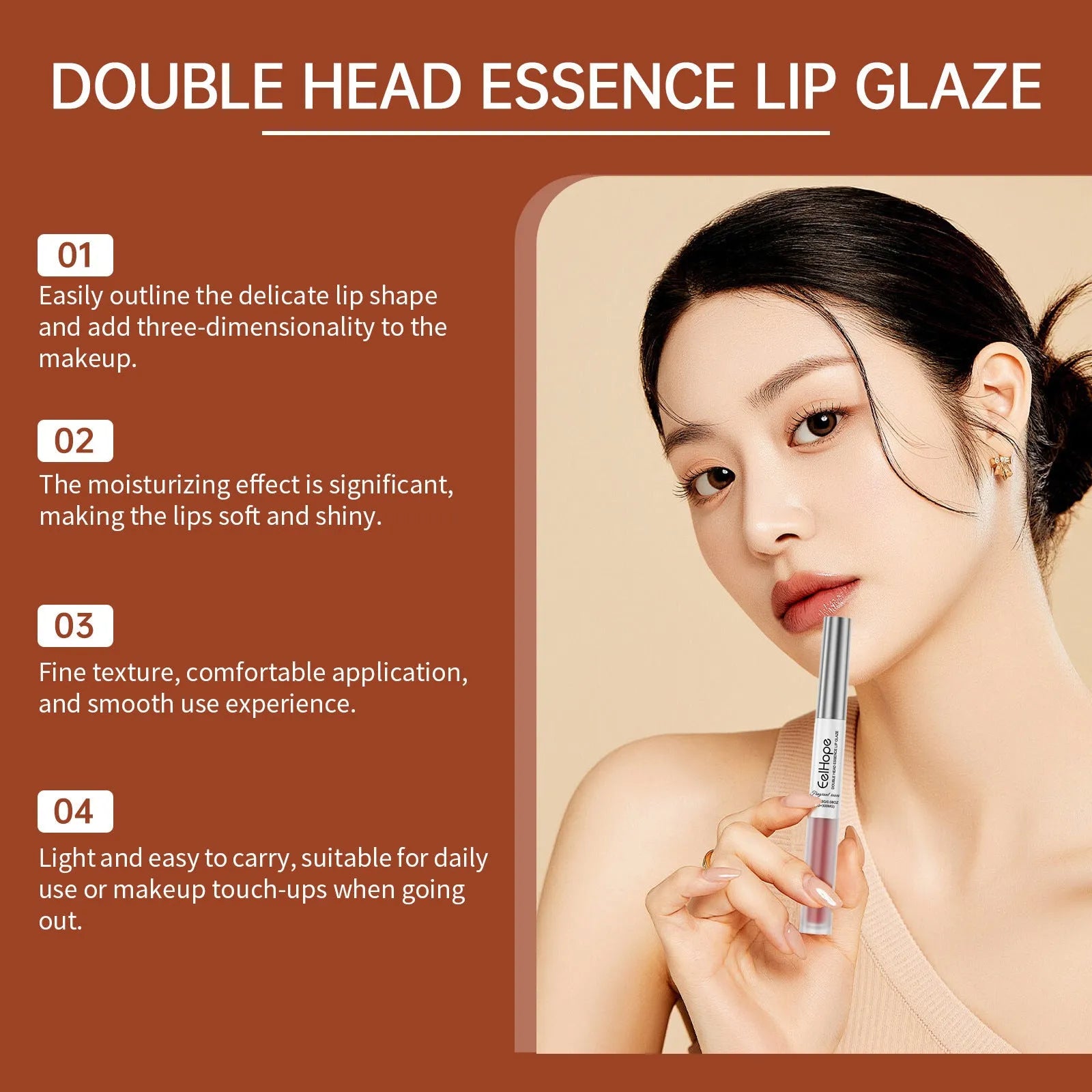 Dual-ended lip liner and matte lip lacquer pen in export packaging