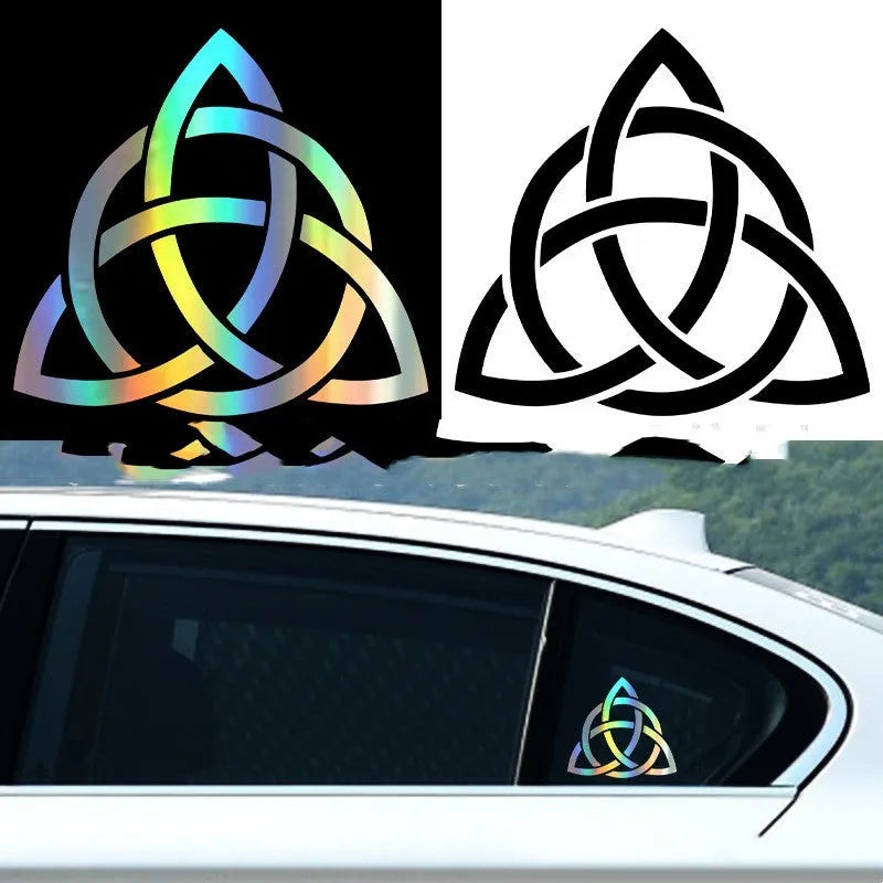 Funny waterproof car body sticker decal shown in black, white, and laser colour options on a vehicle window.