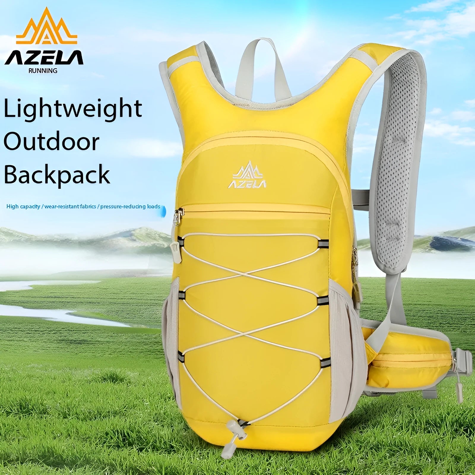 AZELA lightweight hydration backpack with breathable mesh and bungee cord for trail running hiking