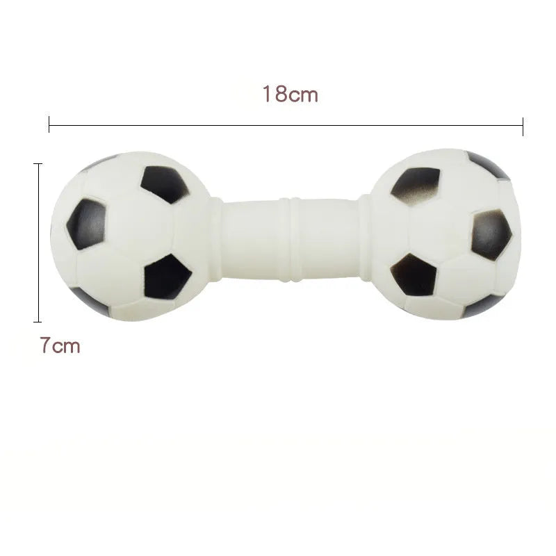 Brown football dumbbell shaped dog chew toy with squeaker