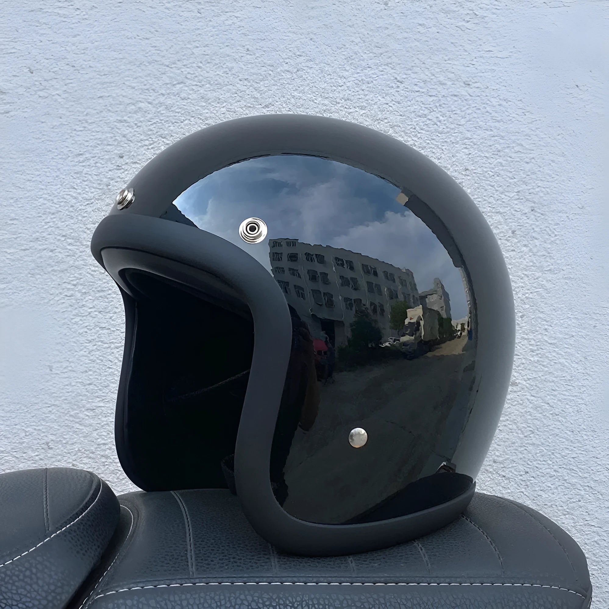 FRP retro half helmet for electric motorcycle commuting available in multiple colours and sizes