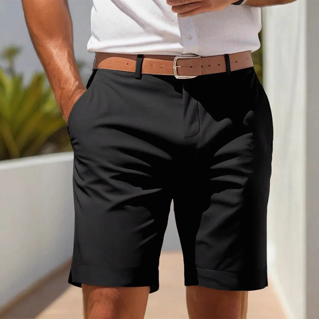 Men's straight cut polyester business suit shorts in light grey colour, summer casual office wear