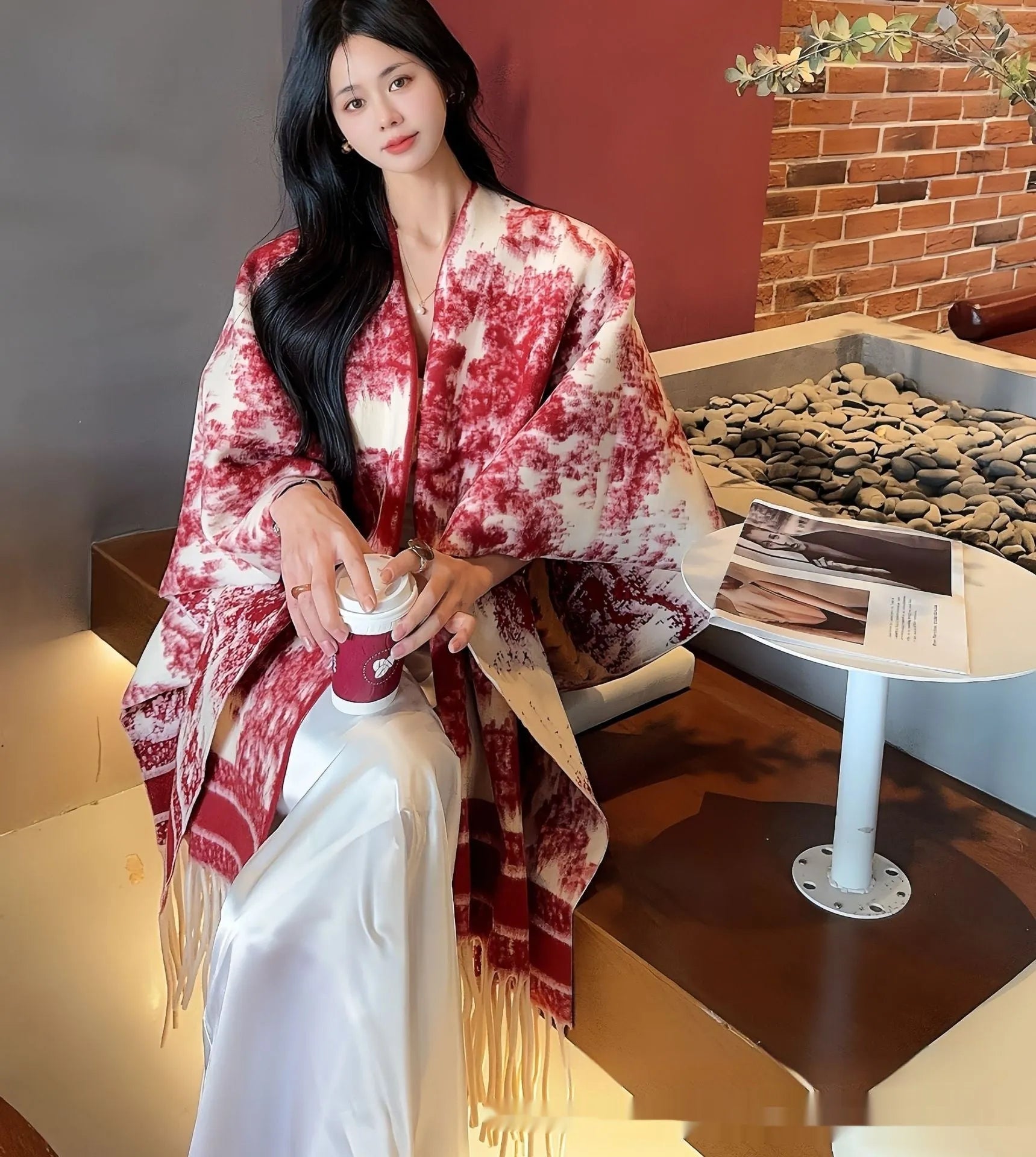 Women's polyester tassel scarf cape draped as shawl in picture colour options