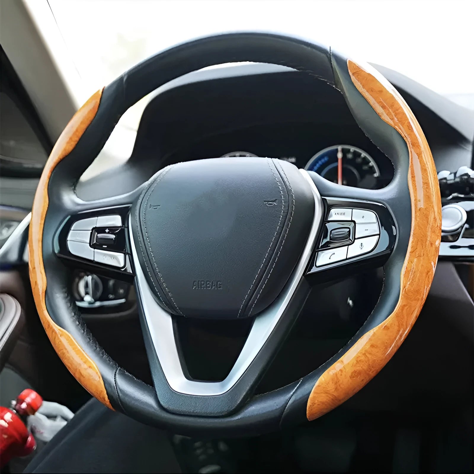 Peach wood grain artificial leather steering wheel sleeve for 38cm diameter car wheels