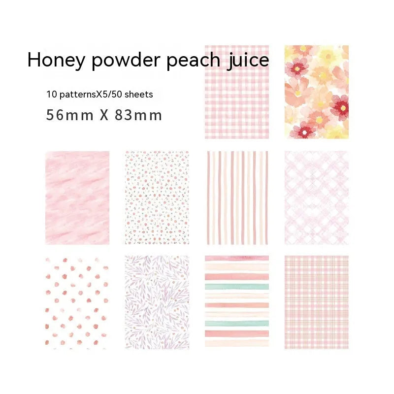 Pack of 50 retro sweet dessert themed note papers in ten pastel colours, each 56mm by 83mm.