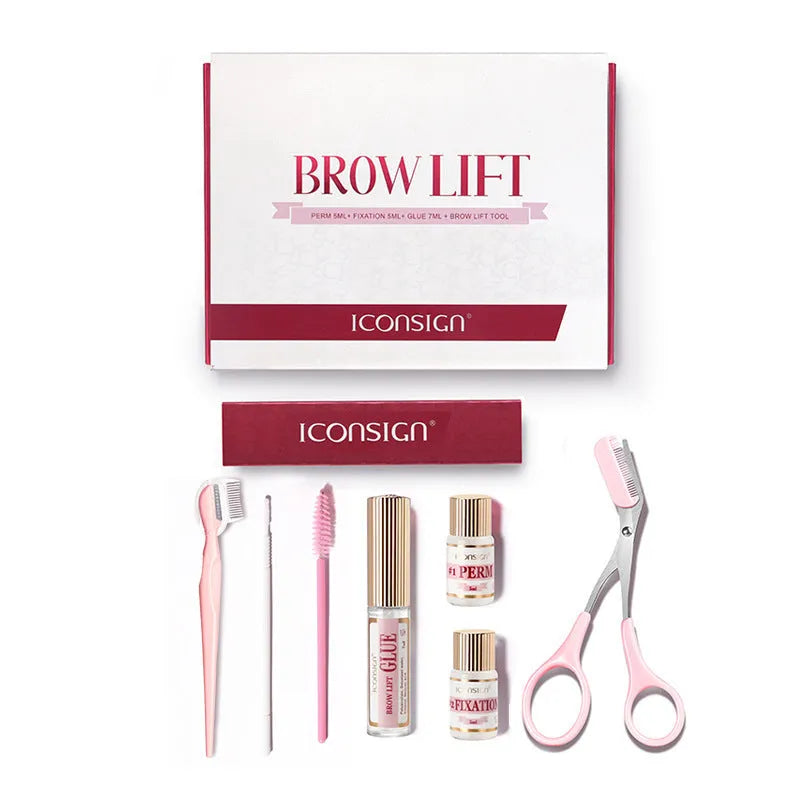Pink eyebrow quick ironing tool and components of eyebrow perm set for keratosis treatment