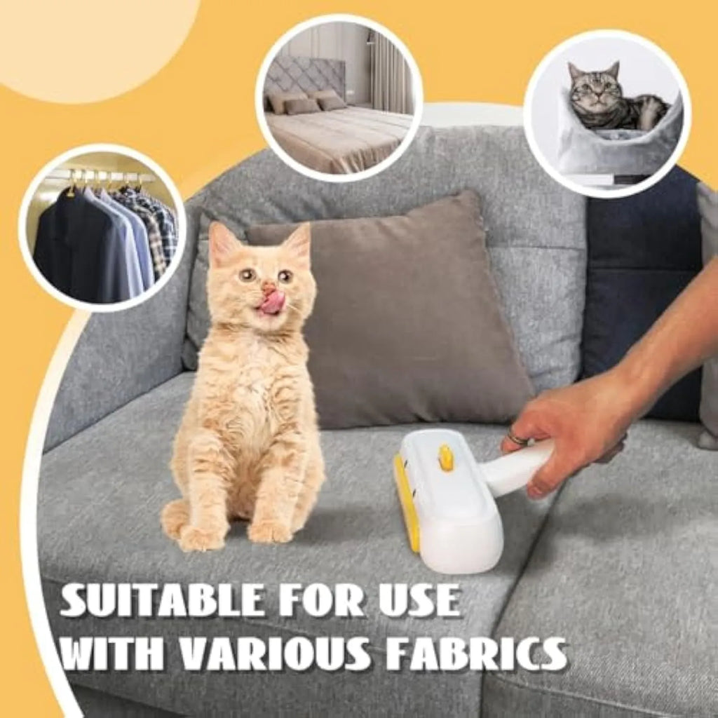 White portable pet hair remover tool with yellow duck design for reusable pet hair removal