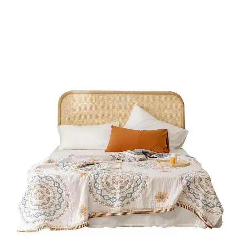 Geometric pattern cotton towel blanket shown in modern simplicity style